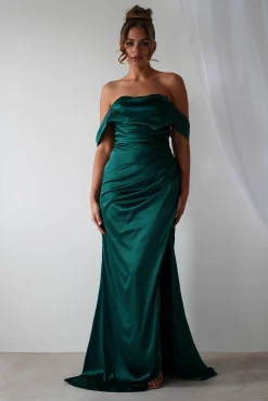 Clearance Beth Draped Silky Satin Gown | Green Brautjungfernkleider|Brautjungfer