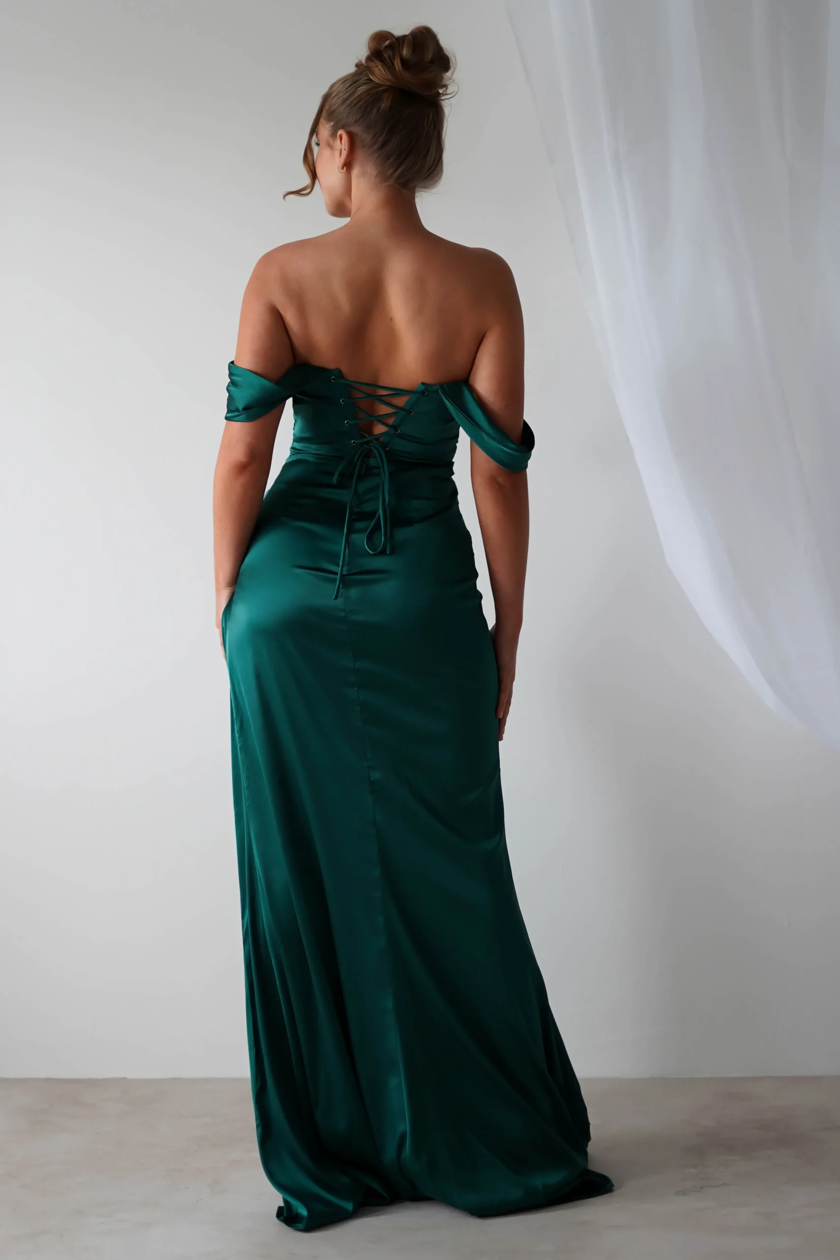 Clearance Beth Draped Silky Satin Gown | Green Brautjungfernkleider|Brautjungfer