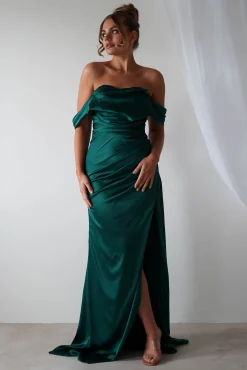 Clearance Beth Draped Silky Satin Gown | Green Brautjungfernkleider|Brautjungfer