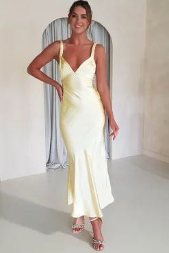 New Bethanie Soft Satin Maxi Dress | Yellow Mittellange Kleider|Midi-kleider