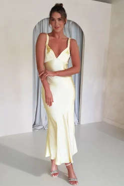 New Bethanie Soft Satin Maxi Dress | Yellow Mittellange Kleider|Midi-kleider