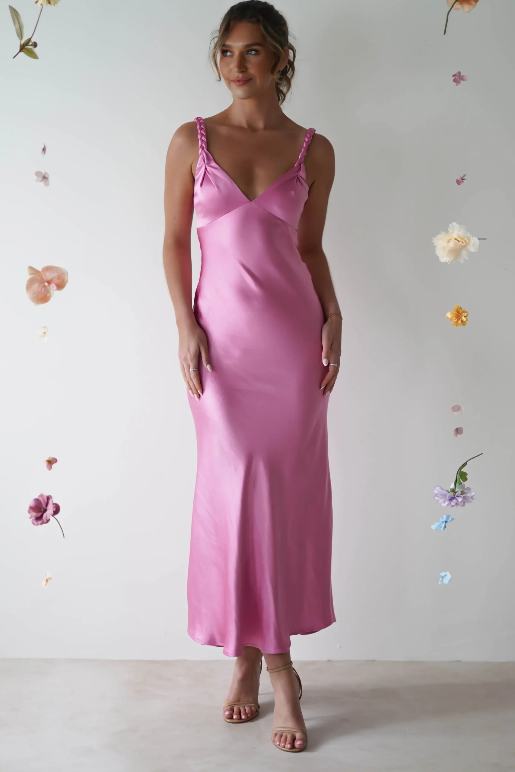 Clearance Bethanie Soft Satin Maxi Dress | Bright Pink Lange Kleider|Maxikleider