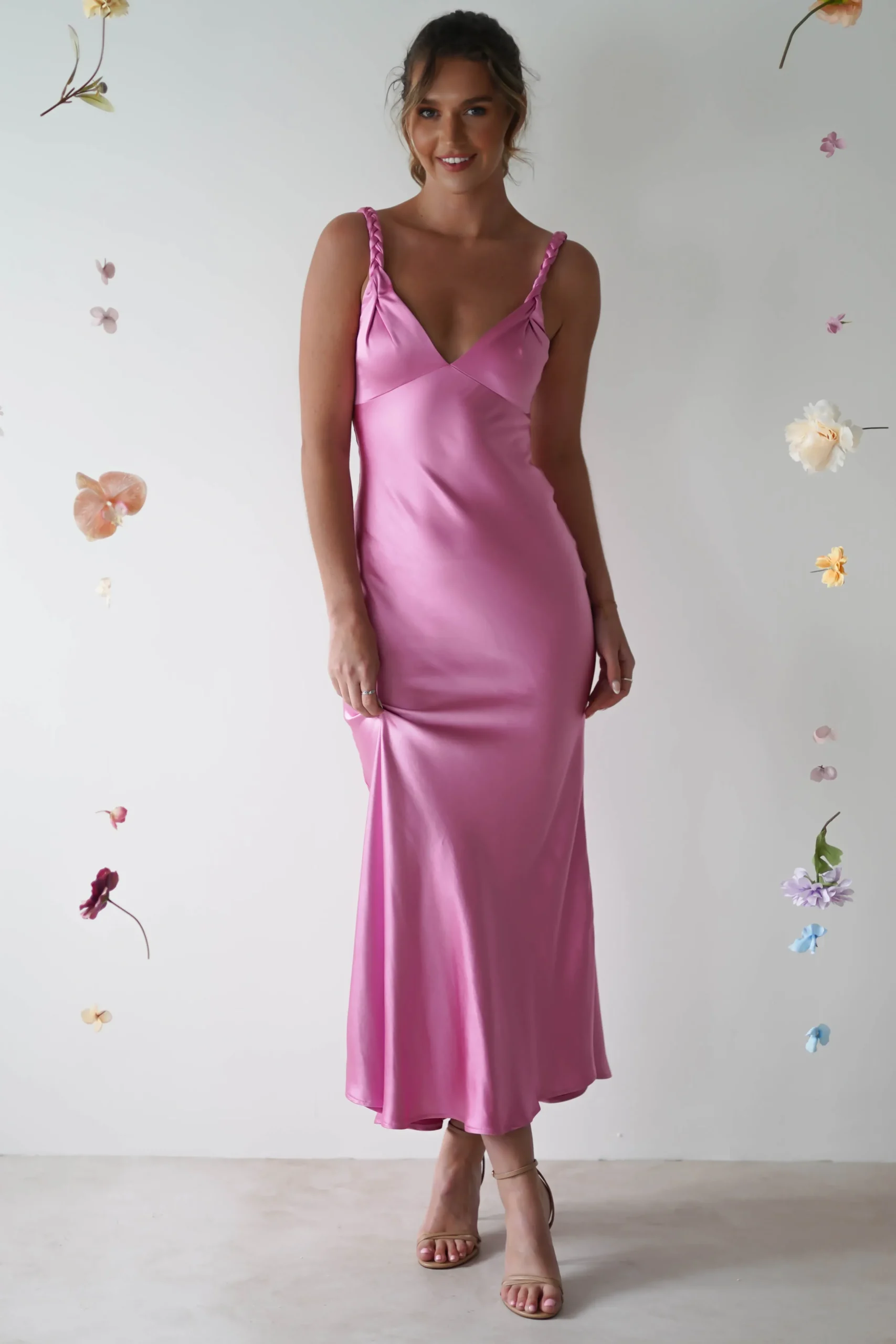 Clearance Bethanie Soft Satin Maxi Dress | Bright Pink Lange Kleider|Maxikleider