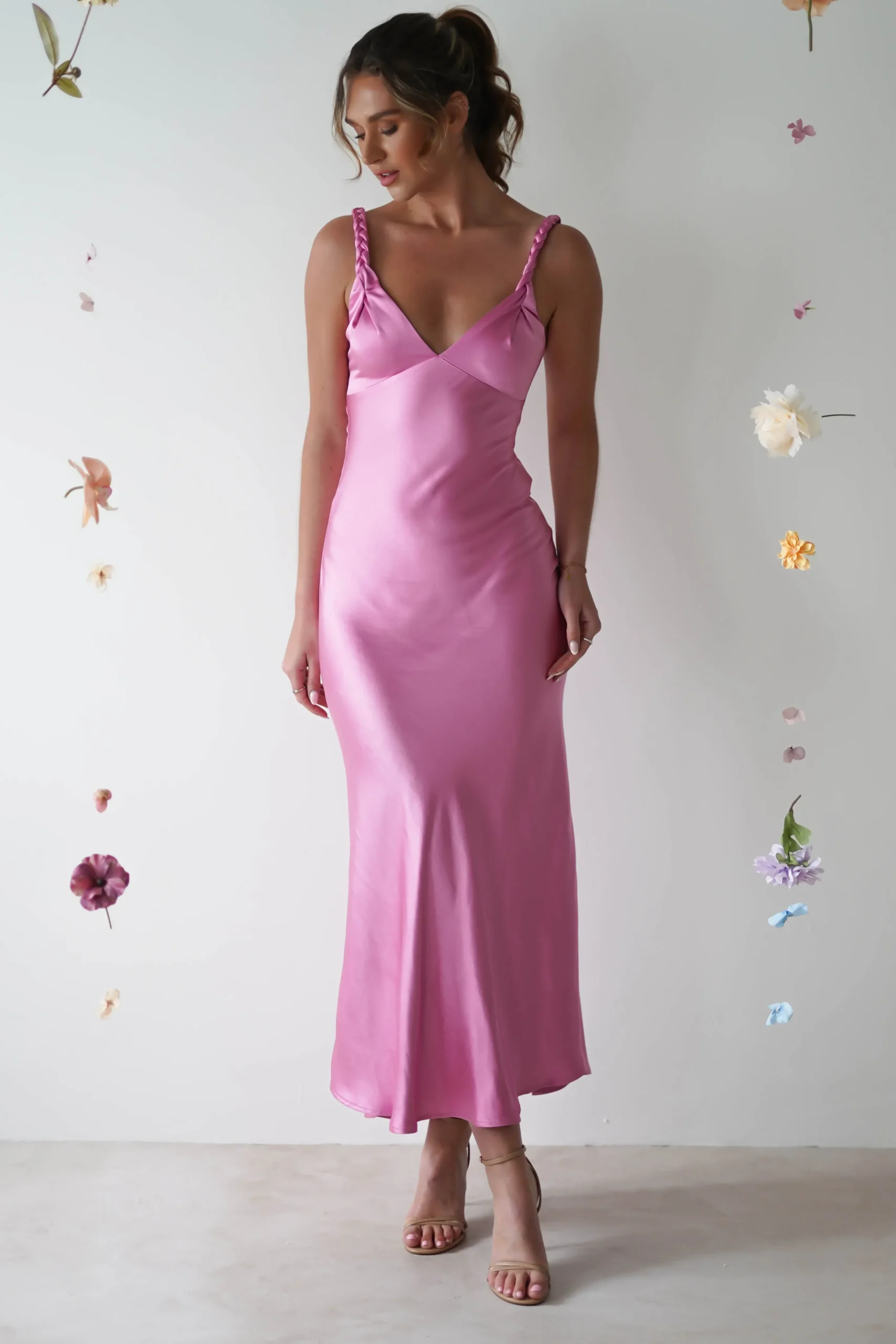 Clearance Bethanie Soft Satin Maxi Dress | Bright Pink Lange Kleider|Maxikleider