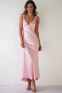 Outlet Bethanie Soft Satin Maxi Dress | Light Pink Mittellange Kleider|Midi-kleider