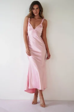 Outlet Bethanie Soft Satin Maxi Dress | Light Pink Mittellange Kleider|Midi-kleider