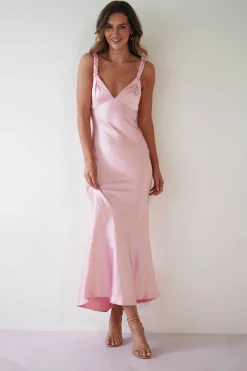 Outlet Bethanie Soft Satin Maxi Dress | Light Pink Mittellange Kleider|Midi-kleider