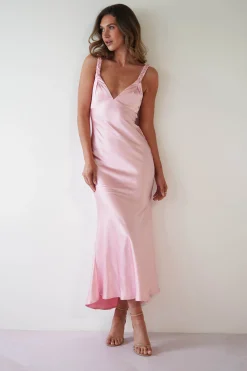 Outlet Bethanie Soft Satin Maxi Dress | Light Pink Mittellange Kleider|Midi-kleider