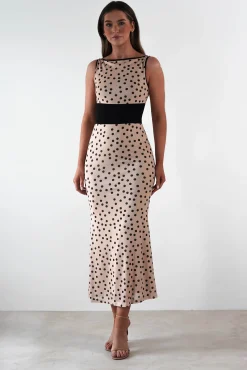 Sale Bianca Polka Dot Mesh Maxi Dress | Beige Lange Kleider|Maxikleider