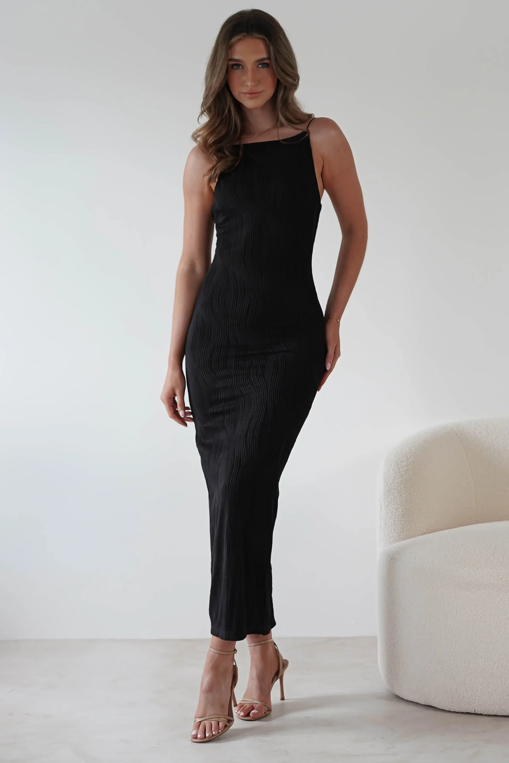 Best Brighton Textured Bodycon Midaxi Dress | Black Mittellange Kleider|Midi-kleider