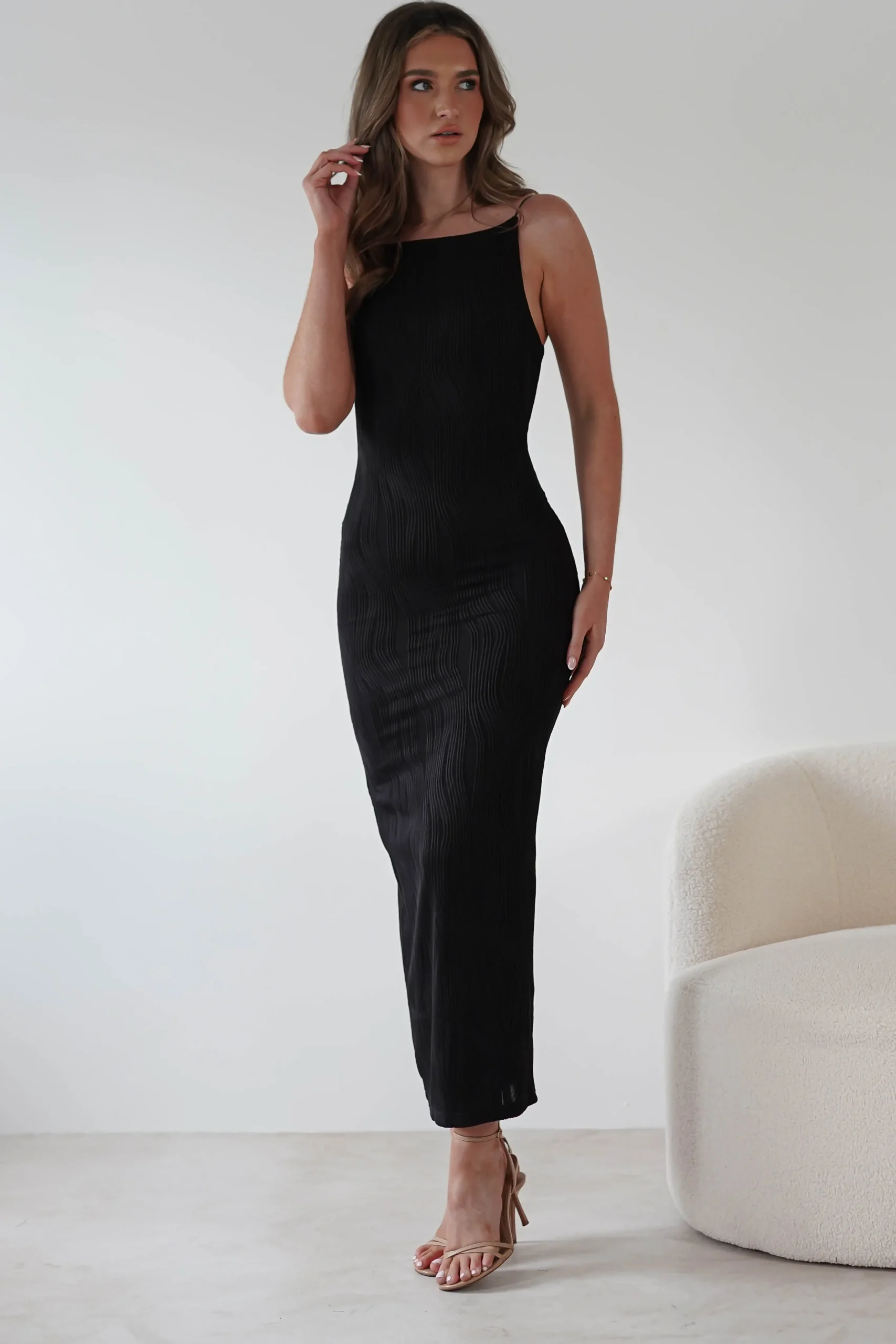 Best Brighton Textured Bodycon Midaxi Dress | Black Mittellange Kleider|Midi-kleider