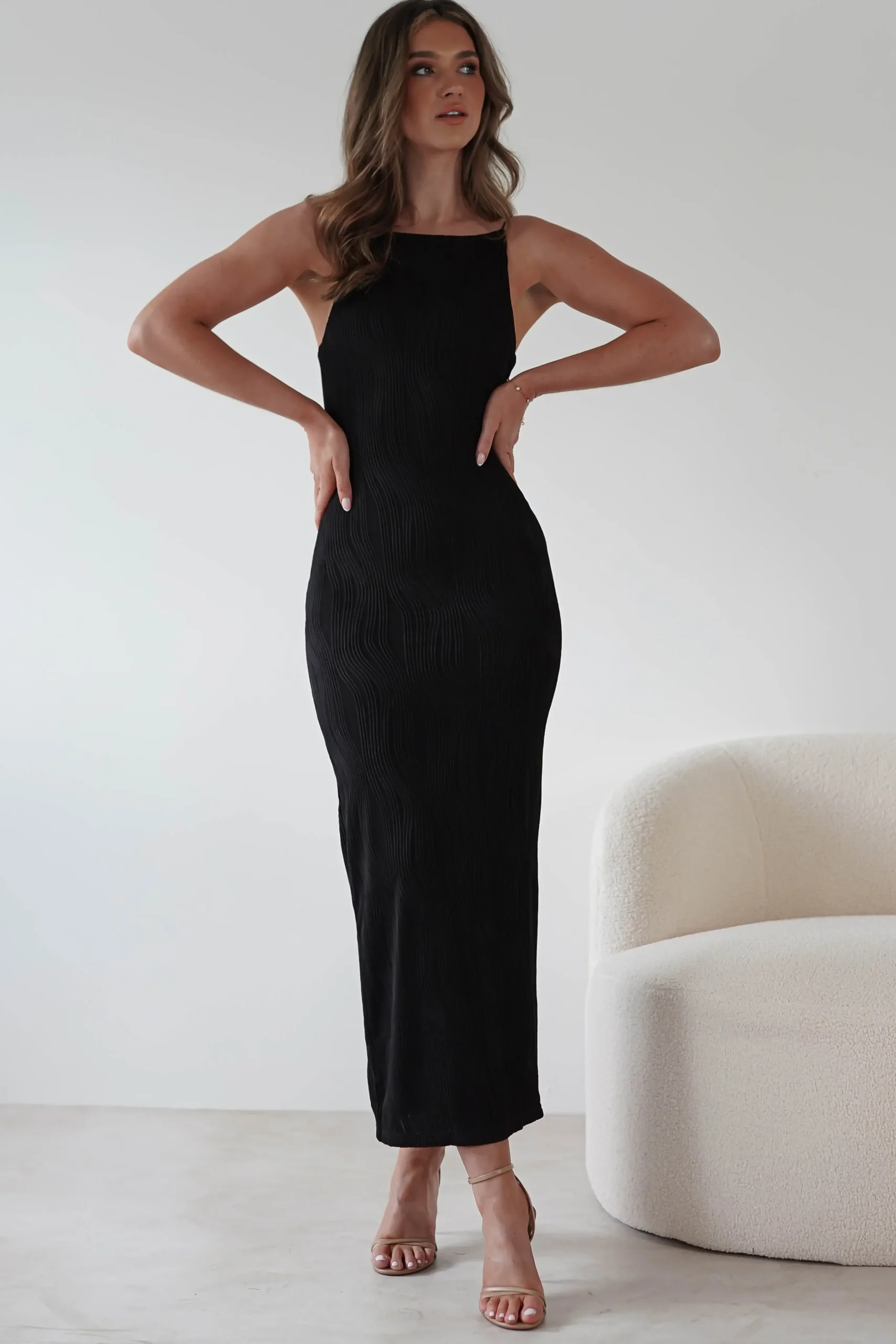 Best Brighton Textured Bodycon Midaxi Dress | Black Mittellange Kleider|Midi-kleider