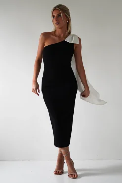 Discount Camella Bodycon Bow Detail Midi Dress | Black Mittellange Kleider|Midi-kleider