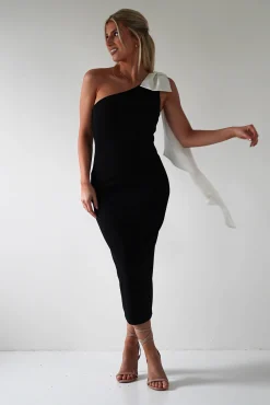 Discount Camella Bodycon Bow Detail Midi Dress | Black Mittellange Kleider|Midi-kleider