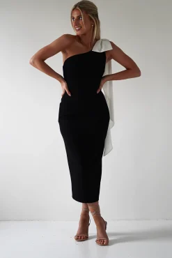 Discount Camella Bodycon Bow Detail Midi Dress | Black Mittellange Kleider|Midi-kleider