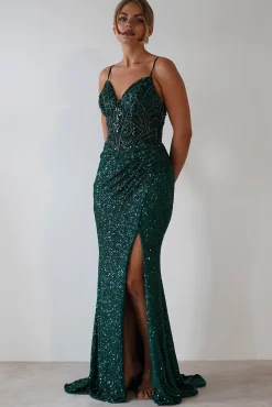 Clearance Candyce Sequin Mermaid Gown | Emerald Green Sommerkleider|Sommerkleider