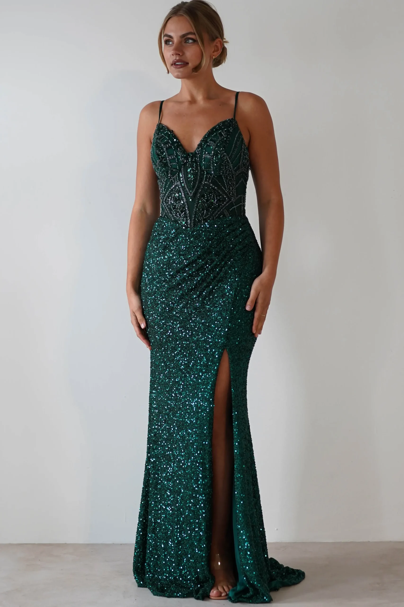Clearance Candyce Sequin Mermaid Gown | Emerald Green Sommerkleider|Sommerkleider