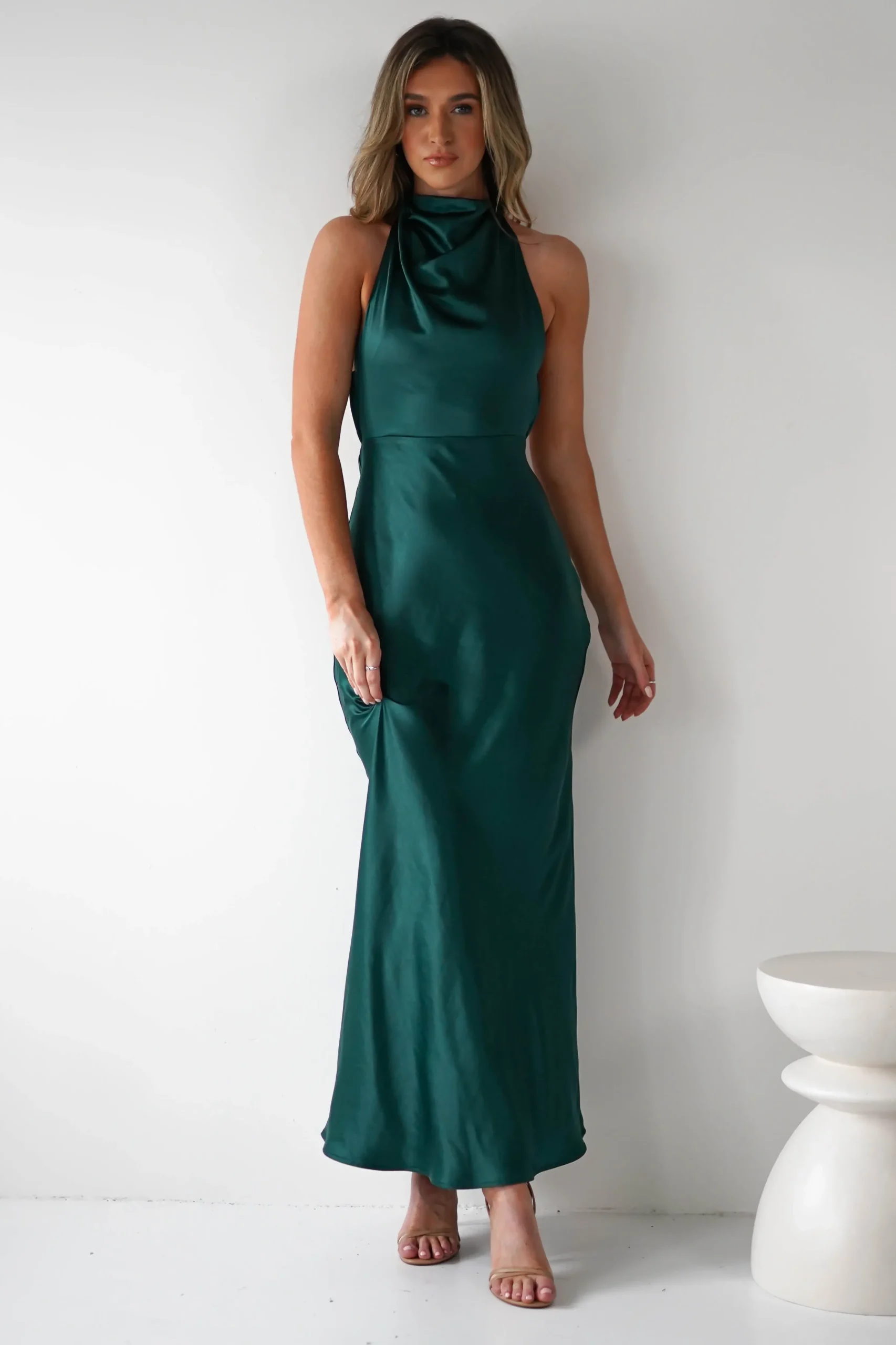 Fashion Capriana Pearl Back Maxi Dress | Emerald Lange Kleider|Maxikleider
