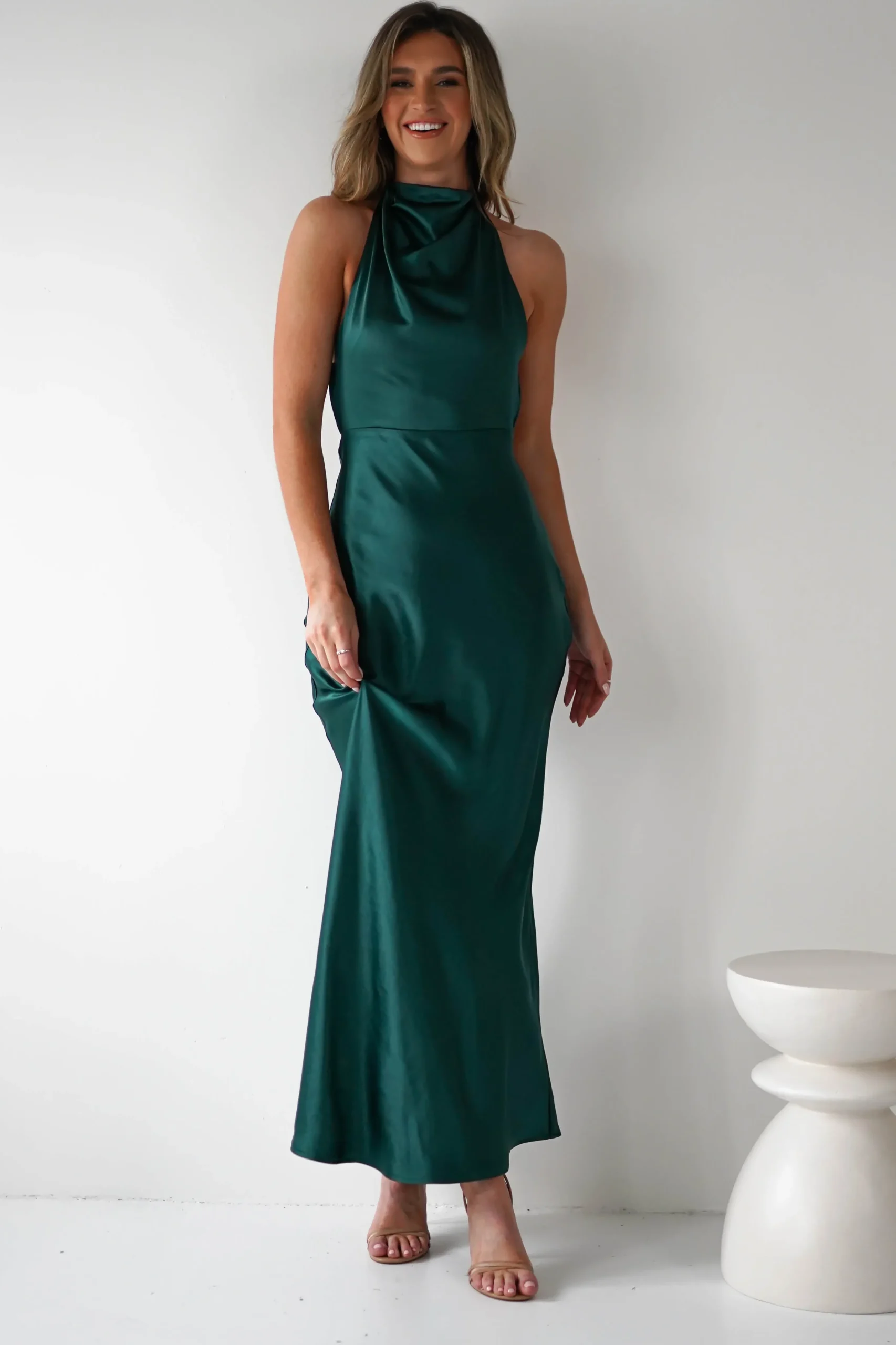Fashion Capriana Pearl Back Maxi Dress | Emerald Lange Kleider|Maxikleider