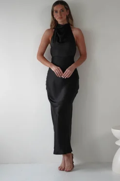 Clearance Capriana Pearl Back Maxi Dress | Black Lange Kleider|Maxikleider