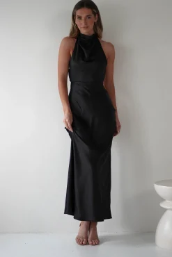 Clearance Capriana Pearl Back Maxi Dress | Black Lange Kleider|Maxikleider