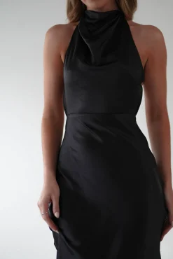 Clearance Capriana Pearl Back Maxi Dress | Black Lange Kleider|Maxikleider