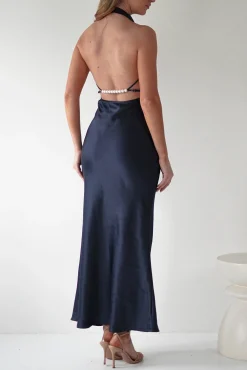 Clearance Capriana Pearl Back Maxi Dress | Navy Lange Kleider|Maxikleider
