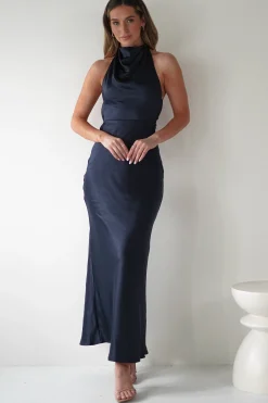 Clearance Capriana Pearl Back Maxi Dress | Navy Lange Kleider|Maxikleider