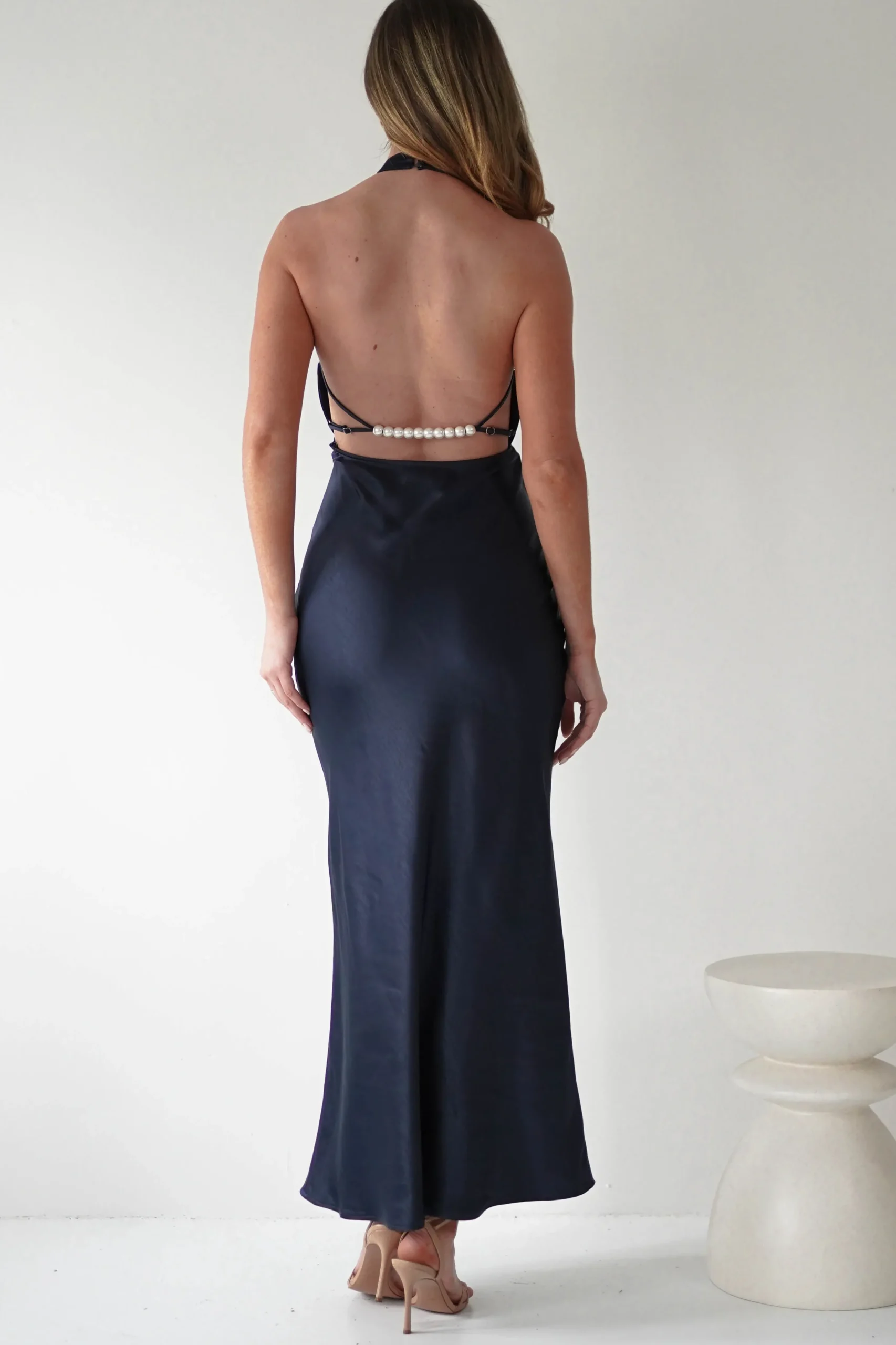 Clearance Capriana Pearl Back Maxi Dress | Navy Lange Kleider|Maxikleider