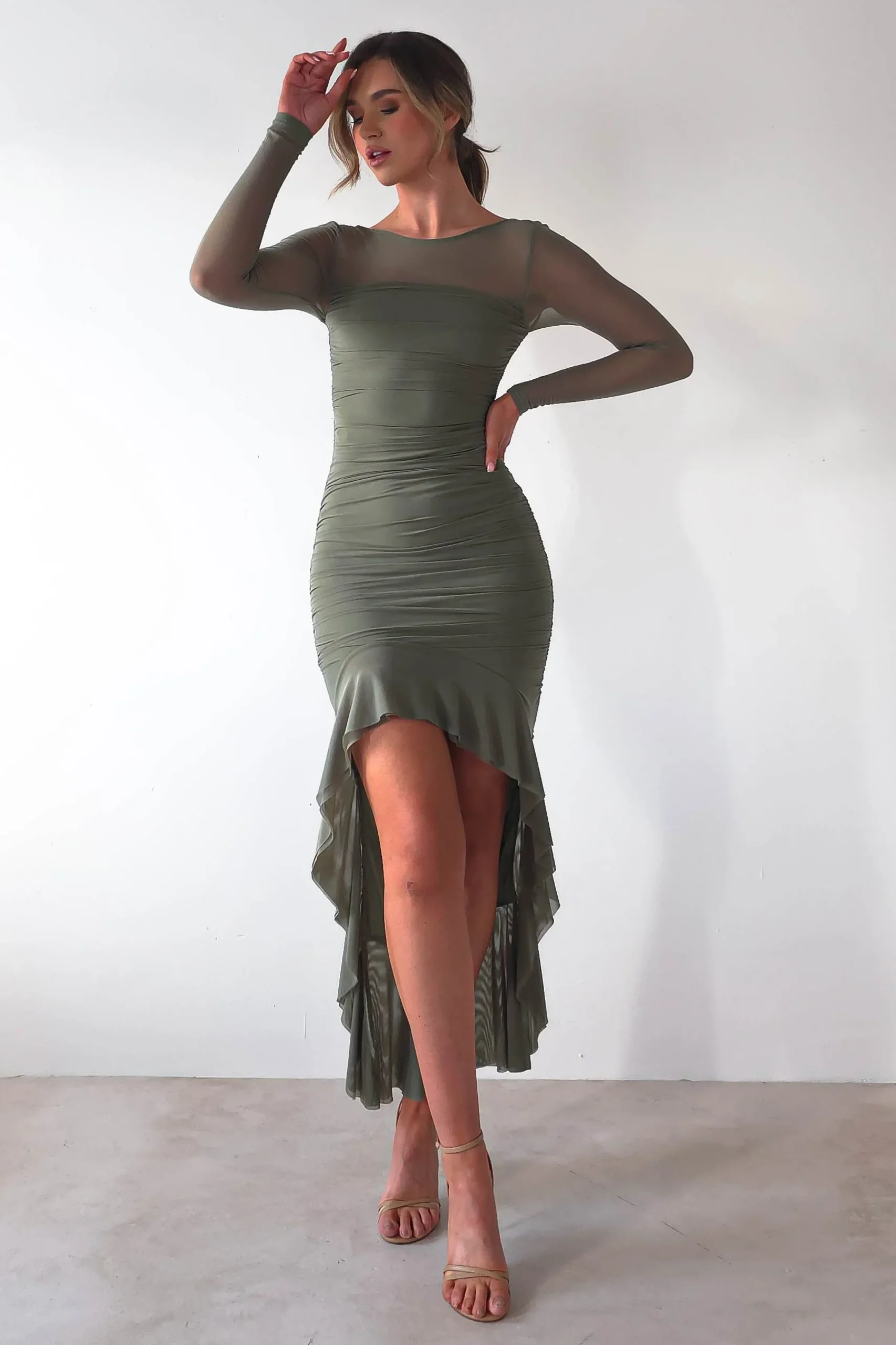 Best Carlson Mesh Midaxi Dress | Olive Lange Kleider|Maxikleider