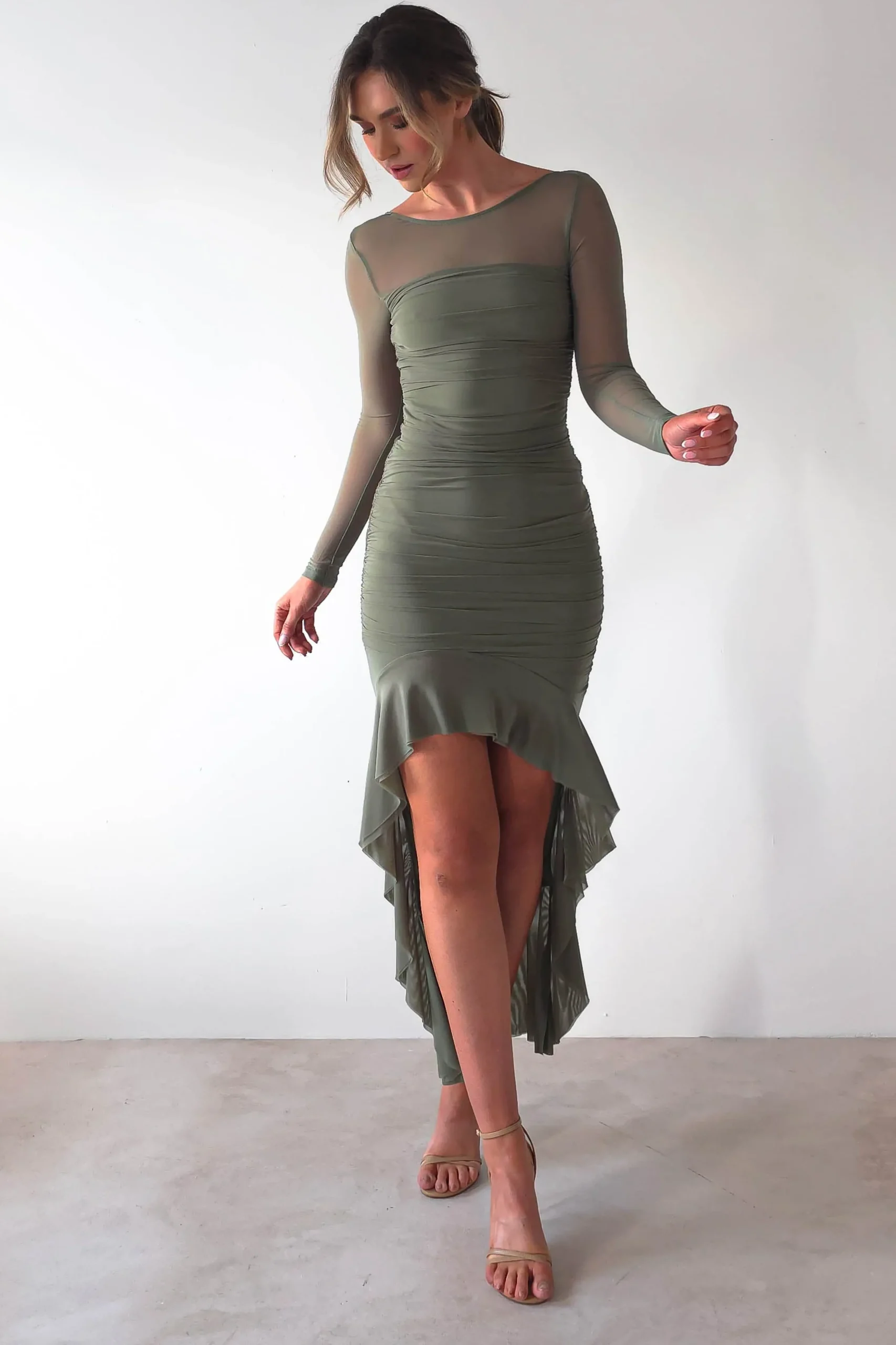 Best Carlson Mesh Midaxi Dress | Olive Lange Kleider|Maxikleider