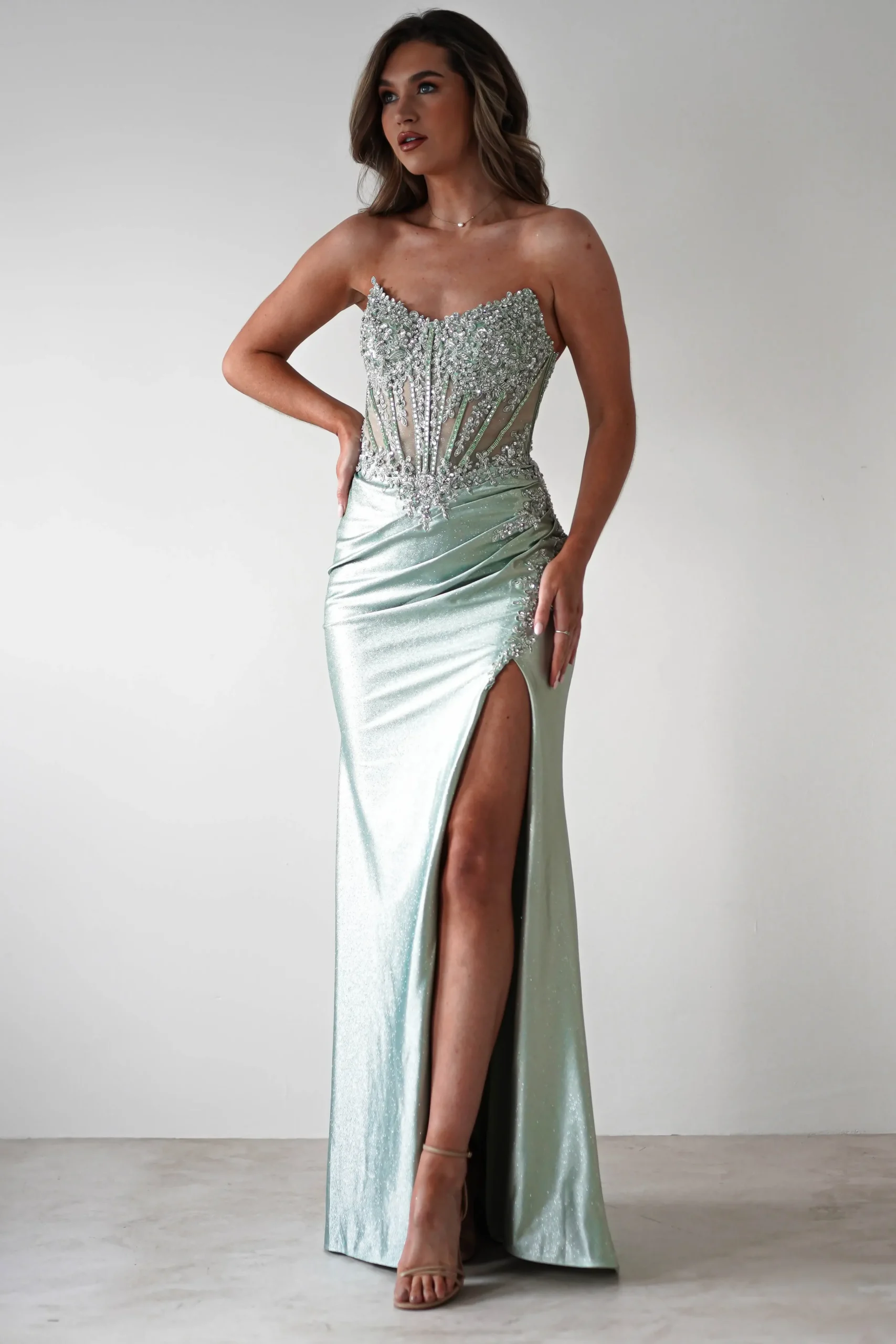 Outlet Caspian Embellished Bodycon Gown | Light Green Sommerkleider|Sommerkleider