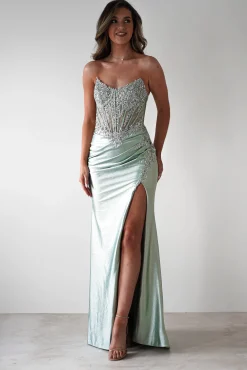 Outlet Caspian Embellished Bodycon Gown | Light Green Sommerkleider|Sommerkleider