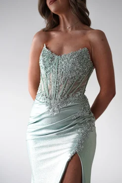 Outlet Caspian Embellished Bodycon Gown | Light Green Sommerkleider|Sommerkleider