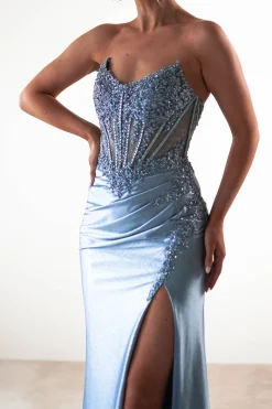 Best Caspian Embellished Bodycon Gown | Dusty Blue Sommerkleider|Sommerkleider