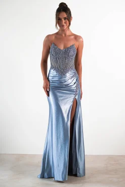 Best Caspian Embellished Bodycon Gown | Dusty Blue Sommerkleider|Sommerkleider