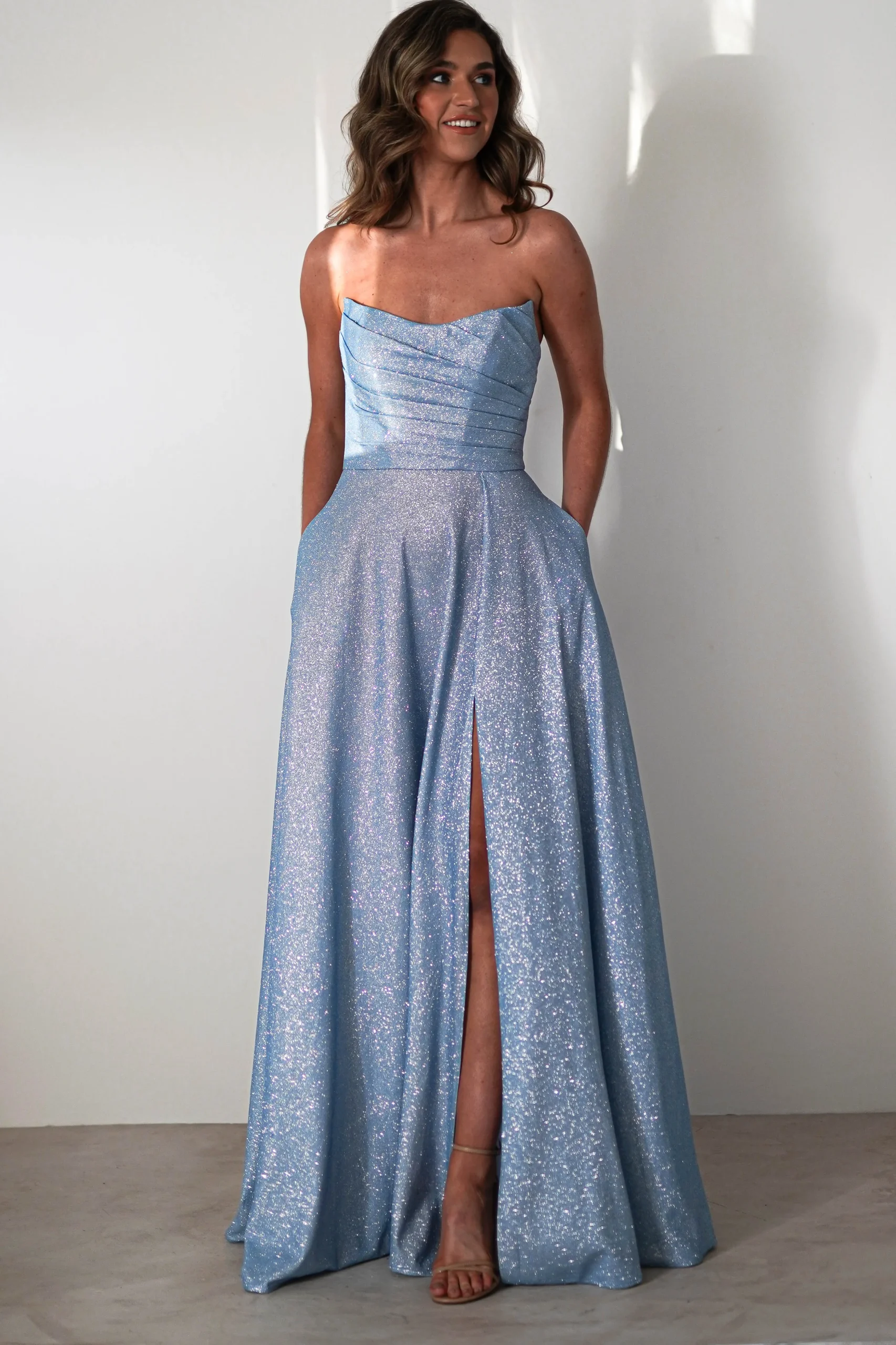 Clearance Cassia Strapless Glitter Aline Gown | Blue Sommerkleider|Sommerkleider
