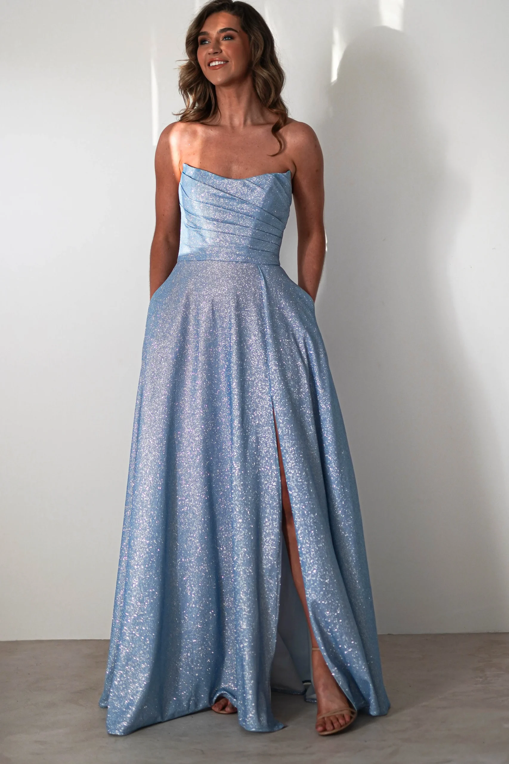 Clearance Cassia Strapless Glitter Aline Gown | Blue Sommerkleider|Sommerkleider