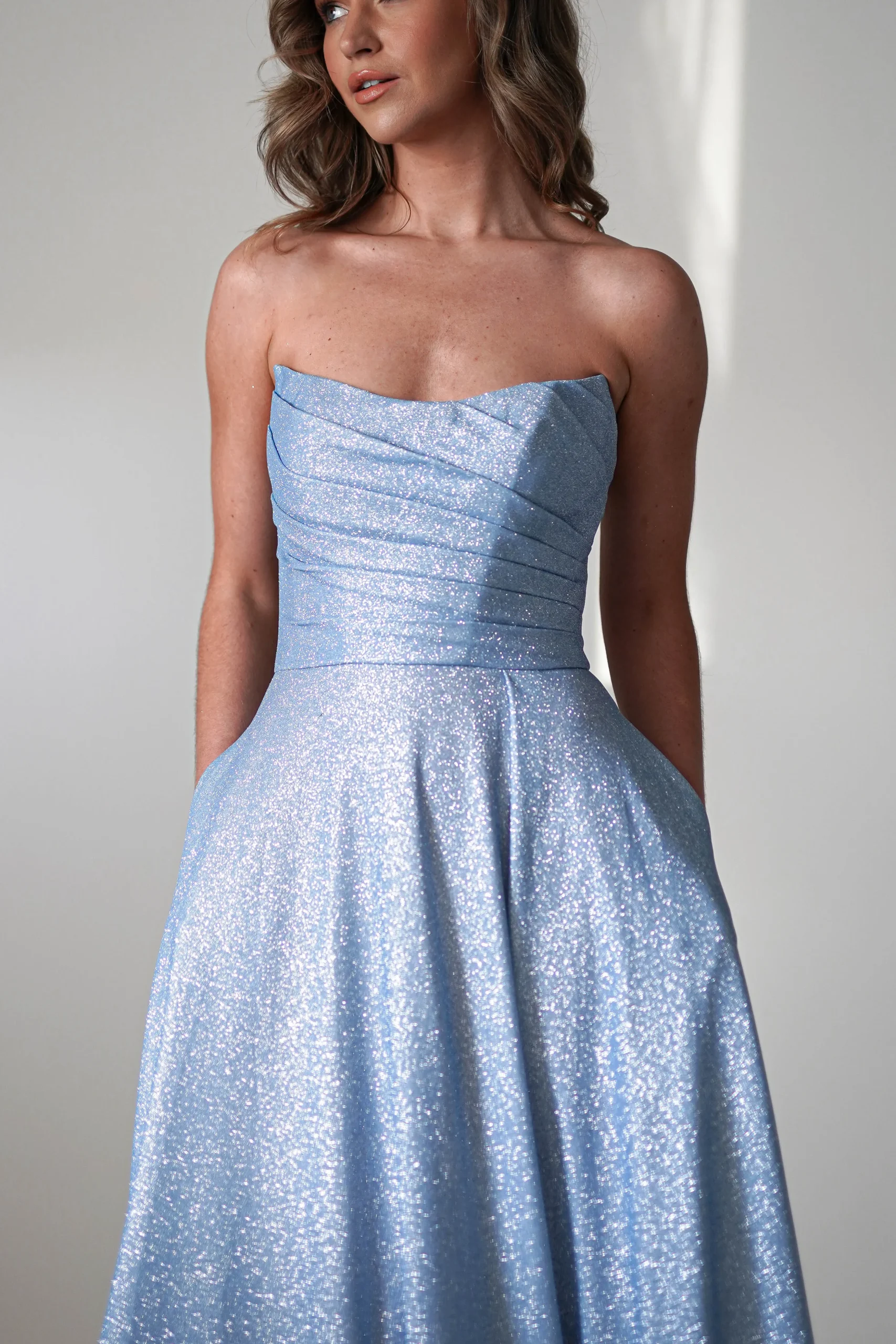 Clearance Cassia Strapless Glitter Aline Gown | Blue Sommerkleider|Sommerkleider