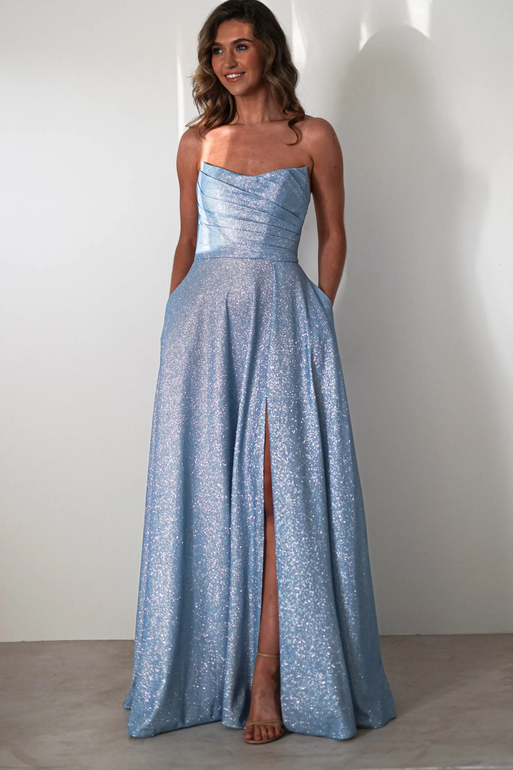 Clearance Cassia Strapless Glitter Aline Gown | Blue Sommerkleider|Sommerkleider