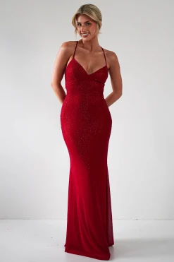 Sale Cataleya Rhinestone Bodycon Gown | Red Sommerkleider|Sommerkleider