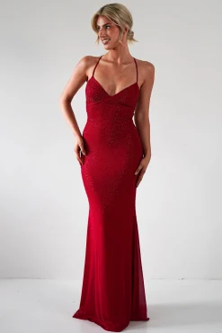 Sale Cataleya Rhinestone Bodycon Gown | Red Sommerkleider|Sommerkleider