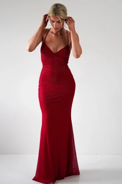 Sale Cataleya Rhinestone Bodycon Gown | Red Sommerkleider|Sommerkleider
