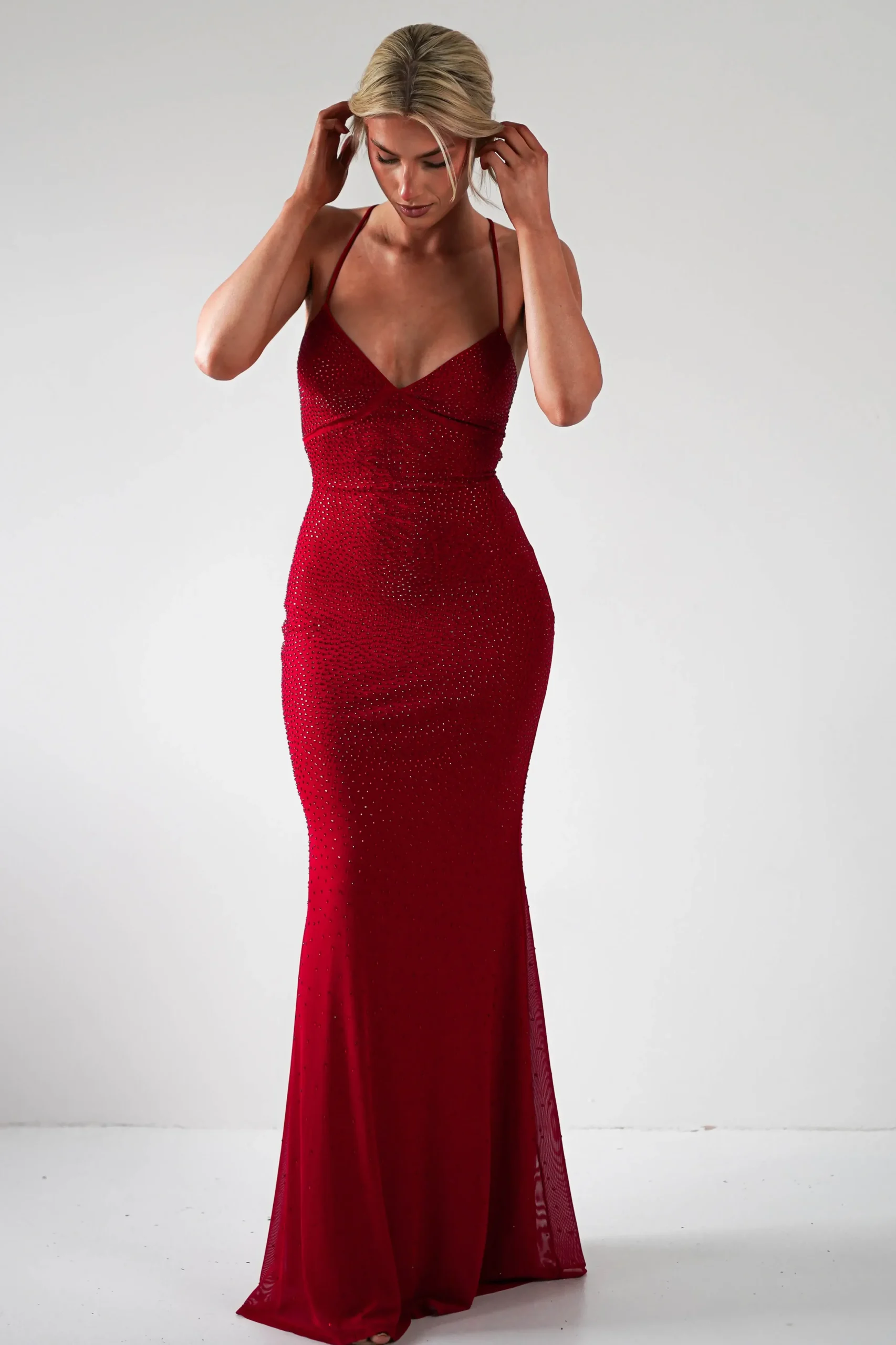 Sale Cataleya Rhinestone Bodycon Gown | Red Sommerkleider|Sommerkleider