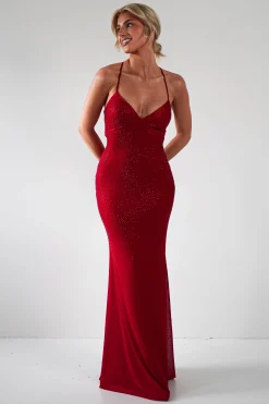 Sale Cataleya Rhinestone Bodycon Gown | Red Sommerkleider|Sommerkleider