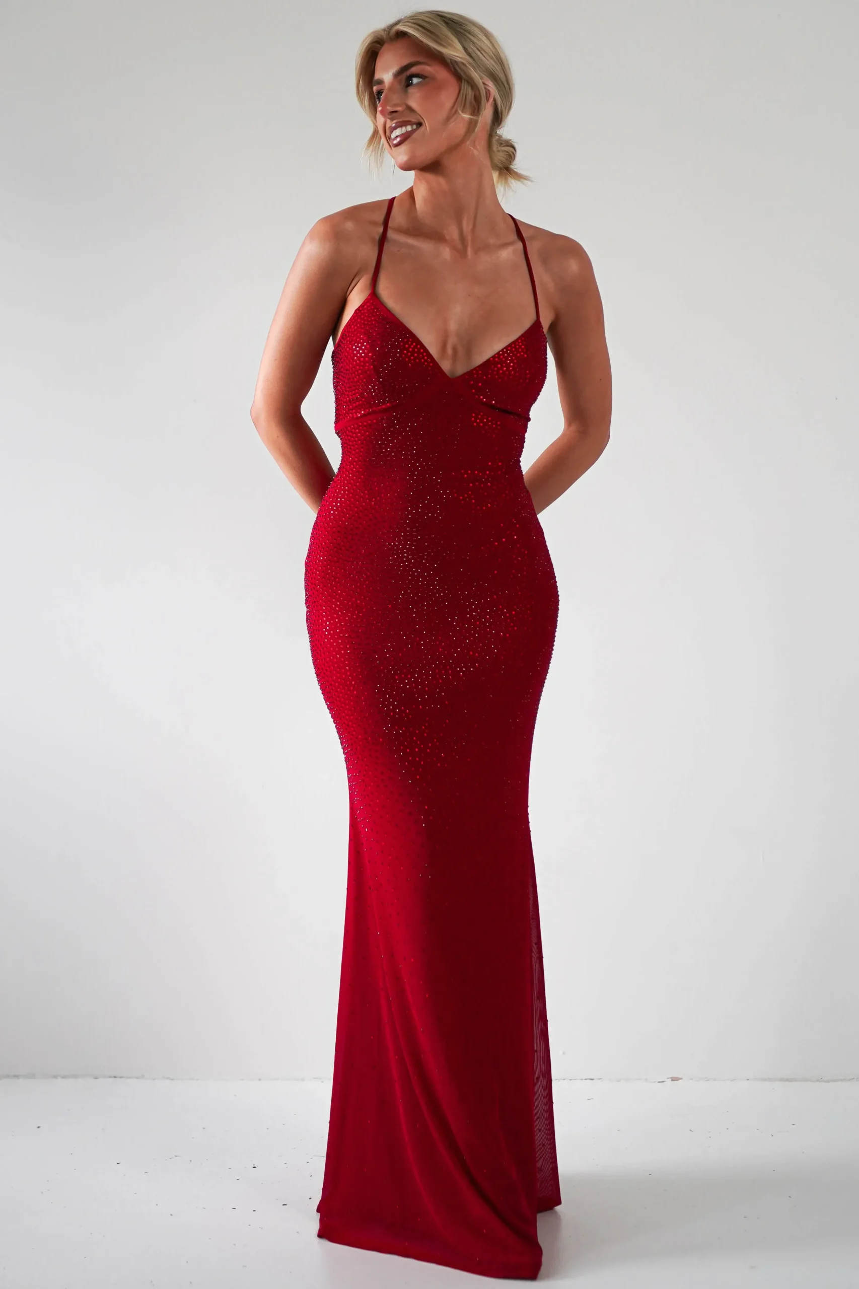 Sale Cataleya Rhinestone Bodycon Gown | Red Sommerkleider|Sommerkleider