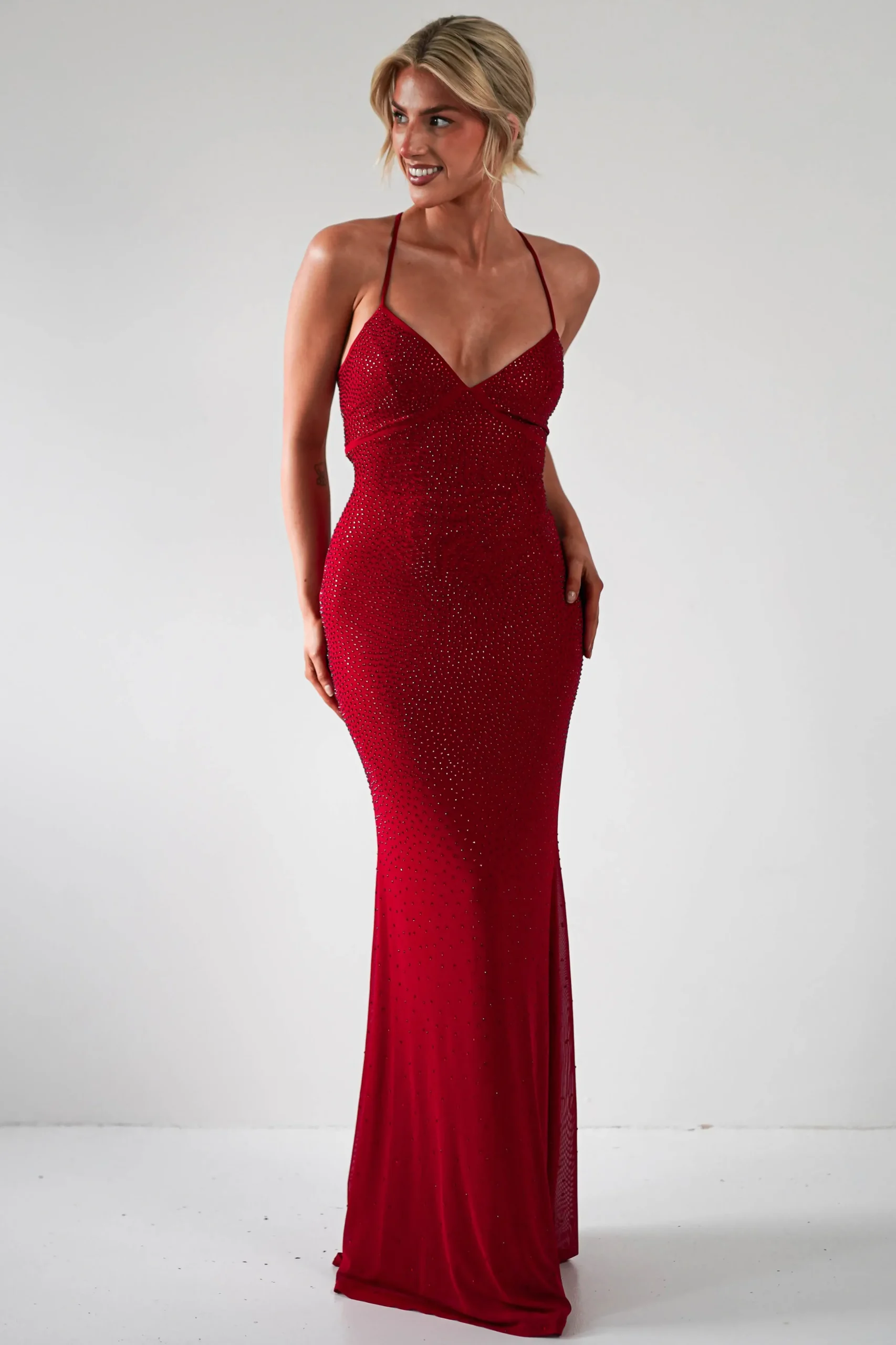 Sale Cataleya Rhinestone Bodycon Gown | Red Sommerkleider|Sommerkleider