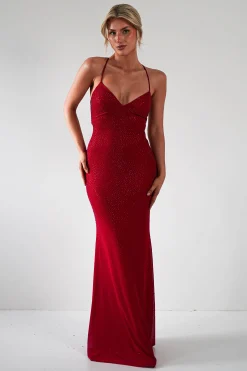 Sale Cataleya Rhinestone Bodycon Gown | Red Sommerkleider|Sommerkleider