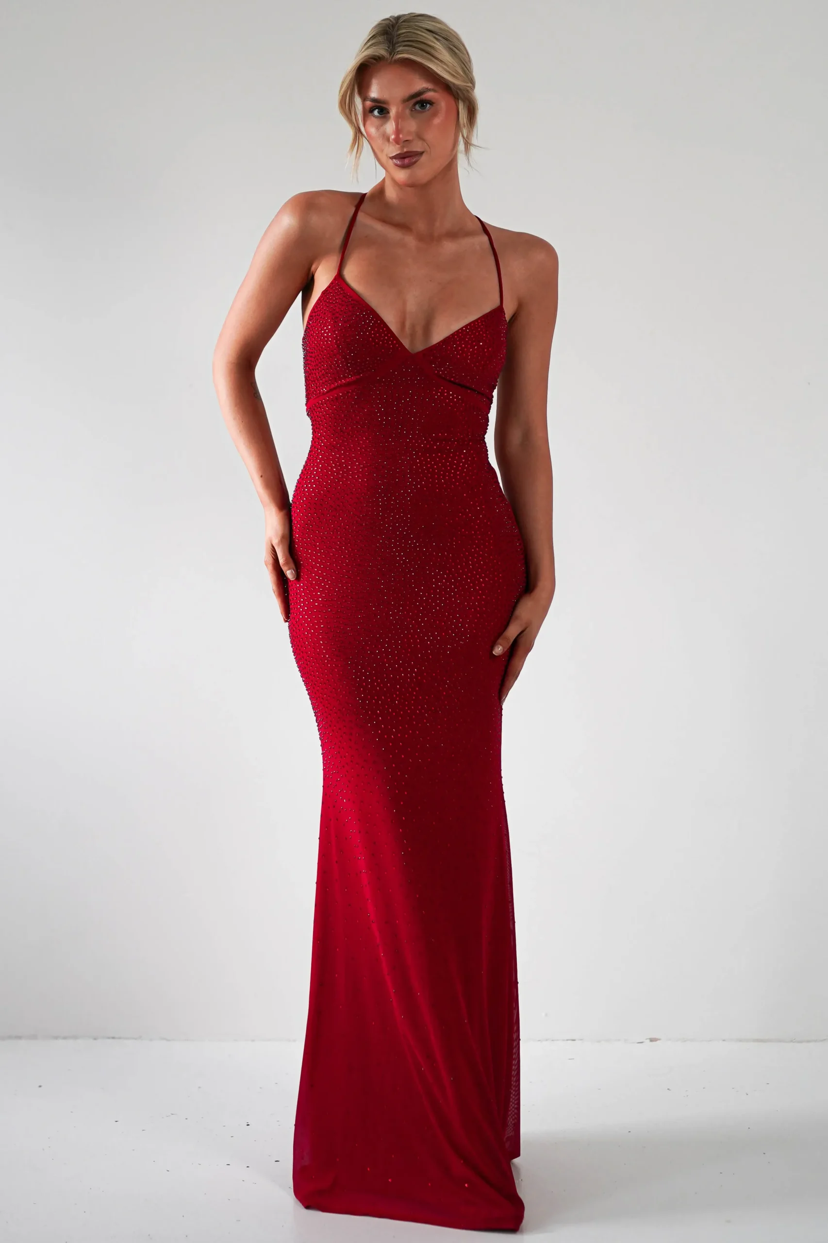 Sale Cataleya Rhinestone Bodycon Gown | Red Sommerkleider|Sommerkleider