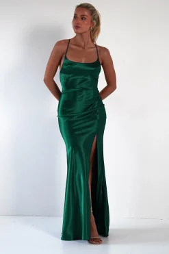 Online Celinee Satin Maxi Gown | Emerald Green Lange Kleider|Maxikleider